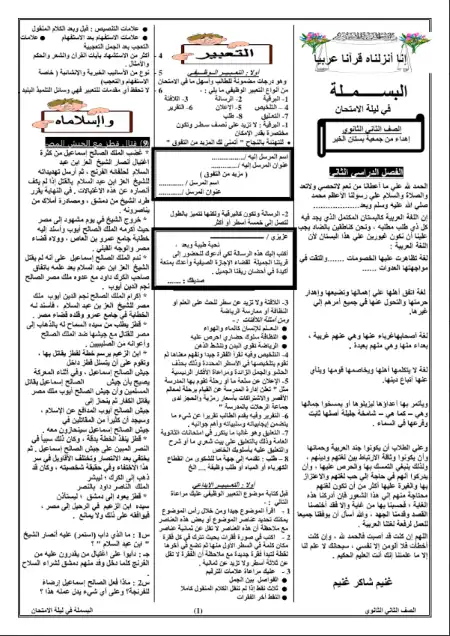 مراجعة البسملة في اللغة العربية للصف الثاني الثانوي الترم الثاني مستر غنيم شاكر PDF