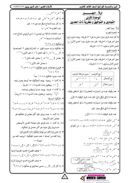 مراجعة الجبر والهندسة الفراغية تالتة ثانوي - اعداد مستر علي الدين يحيي
