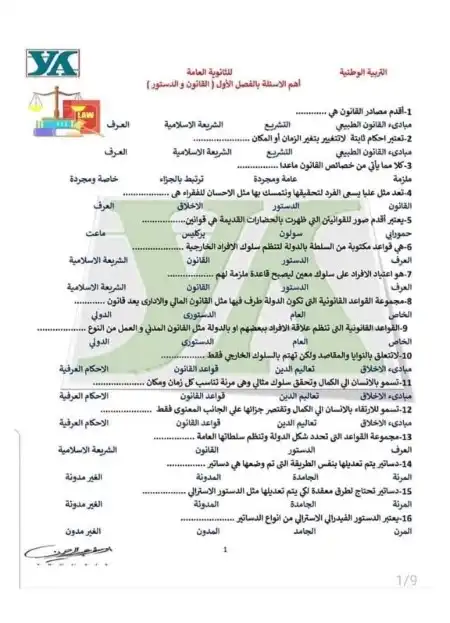 مراجعة تربية وطنية بالاجابات مستر يوسف عبد الرحمن