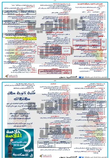 ملخص الاقتصاد تالتة في ورقتين ثانويه سهل