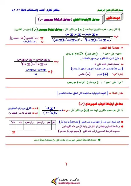 ملخص نظرى وامتحانات 2022 احصاء تالتة ثانوي مستر اسامة الغيطاني